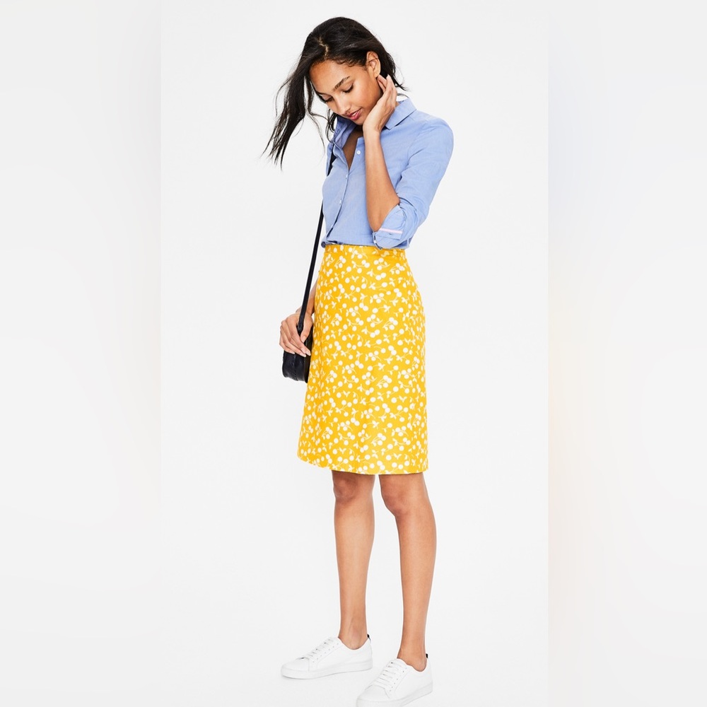 Boden Yellow Happy Cherries Printed Cotton A-Line Lined Skirt Size 8L EUC